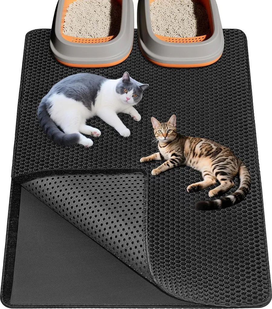 Tapis litière chat anti-dispersion 90x60 cm fini les grains au sol