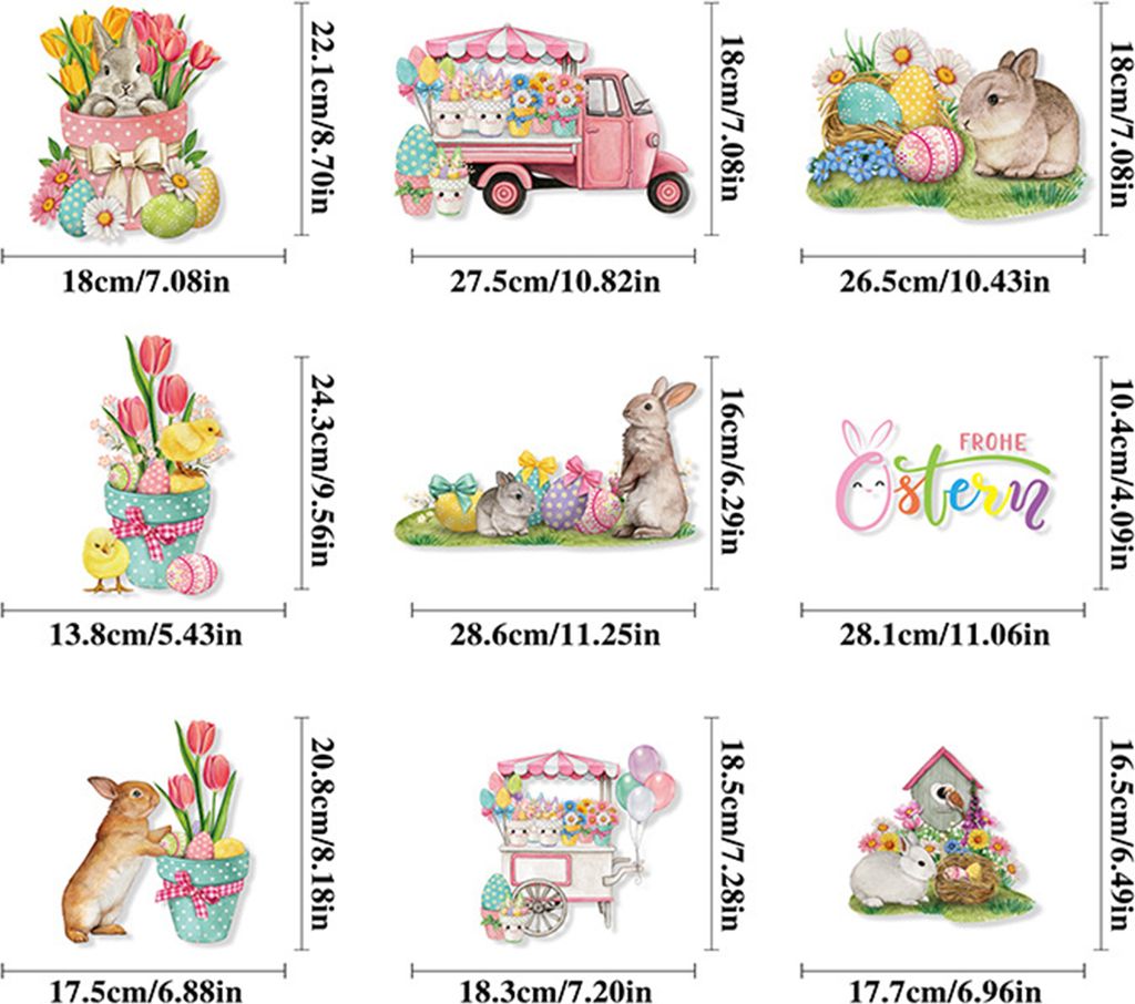 9-teiliges Fensteraufkleber-Set mit Ostermuster, Eiern, Kaninchen, statischen Aufklebern für die Feiertags-Osterdekoration