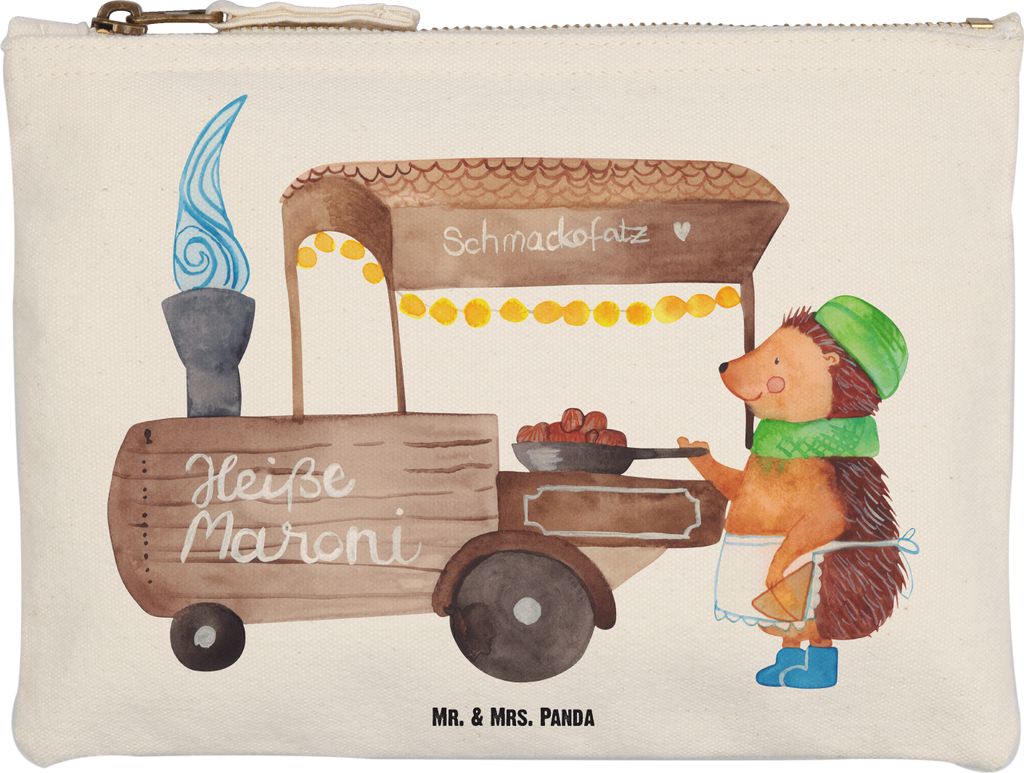 Mr. & Mrs. Panda aufbewahrungstasche Igel Maronen Größe M - Weiß - Geschenk, Kulturtasche, Weihnachtsmarkt, Pouch, Kulturbeutel, Kastanien, Mäp...