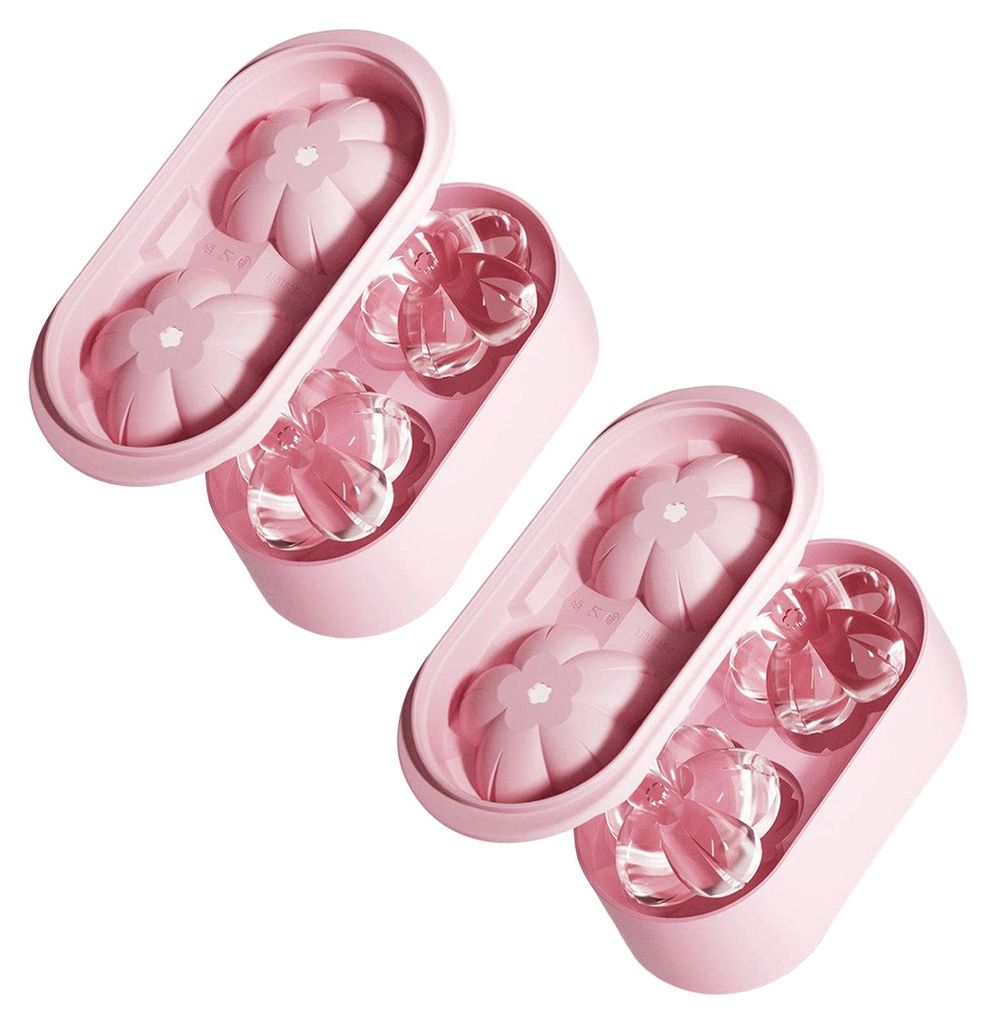 Silikon-Eiswürfelform in Sakura-Form mit Deckel, leicht zu lösen, stapelbar, platzsparend, für Gefrierschrank, DIY-Eiswürfelbereiter für Whisk...