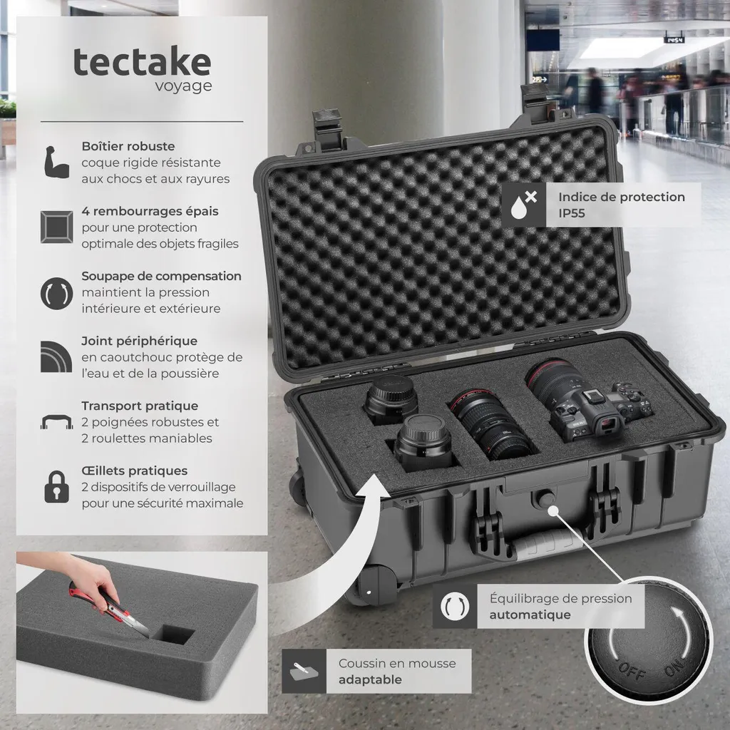 Mallette de protection antichoc à roulettes pour caméra et accessoires - 2