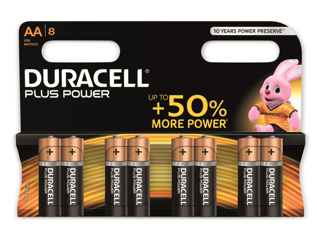 Duracell Plus Power Typ AA Alkaline Batterien, 8er Pack