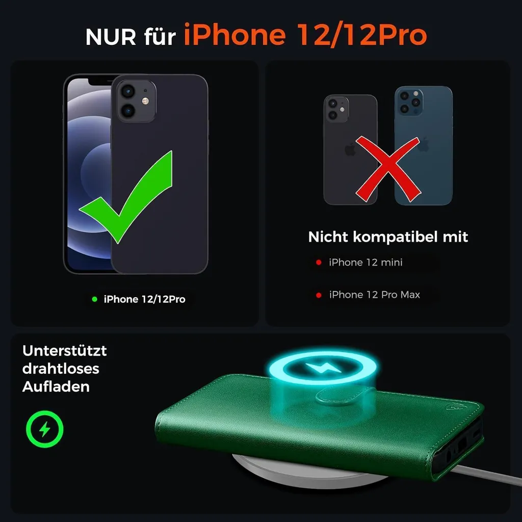 Coque iPhone 12 Pro Antichoc en Cuir Vert avec Support et Blindage NFC - 7
