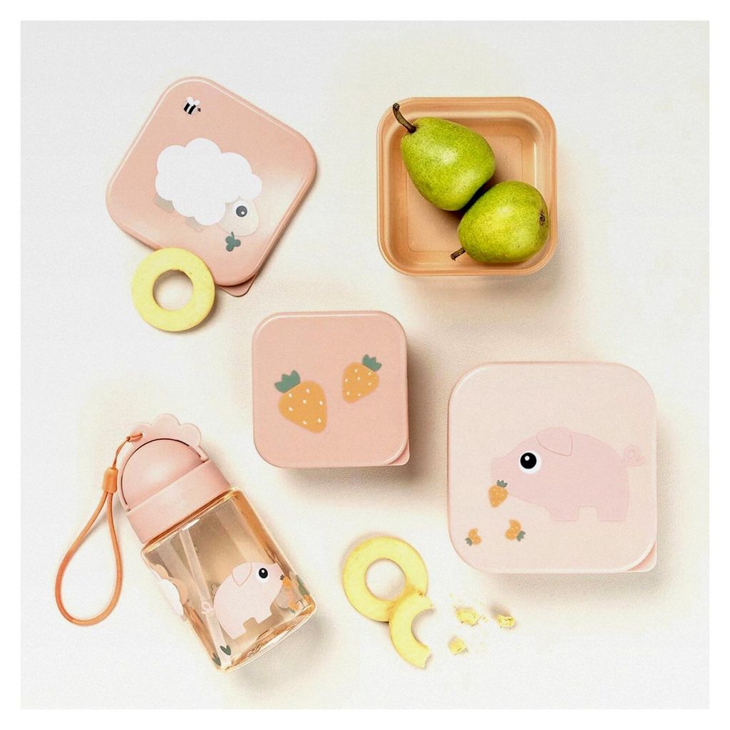 Snackbox-Set 3er Pack Tiny farm Rosa - Praktische Snackboxen in drei Größen - Box: 100% PP, Deckel: 100% PE in Lebensmittelqualität