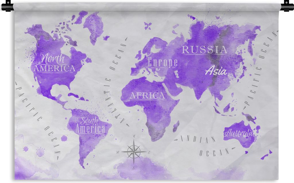 MuchoWow Wandteppich Wandbehang Weltkarte - Ölfarbe - Violett 150x100 cm Tapisserie Dekoration Wandtuch - Waschbar - Tapisserien - Wand-Decke