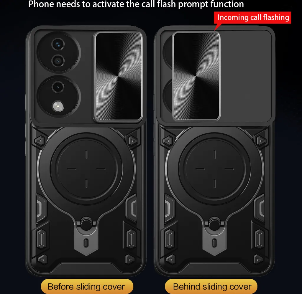 ESONG Cover per Honor X7,Custodia Protettiva di Grado Militare con Scorrevole Fotocamera Proteggi,PC&TPU Antiurto Case con 360° Magnetica Anello Supporto per Honor X7,D'argento