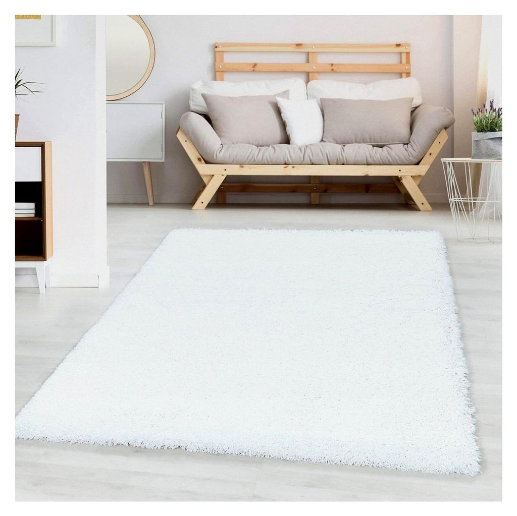 Hochflor Teppichläufer Flur 80 x 150 cm Weiß - Weicher Teppich für Wohnzimmer – Moderner, rutschfester Badezimmerteppich & Küchenläufer, Bet...