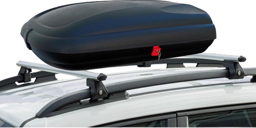 Dachbox VDPBA320 320 Liter carbonlook abschließbar + Alu Relingträger VDP CRV120O kompatibel mit BMW X7 (G07) 5 Türer ab 2019 offene Reling