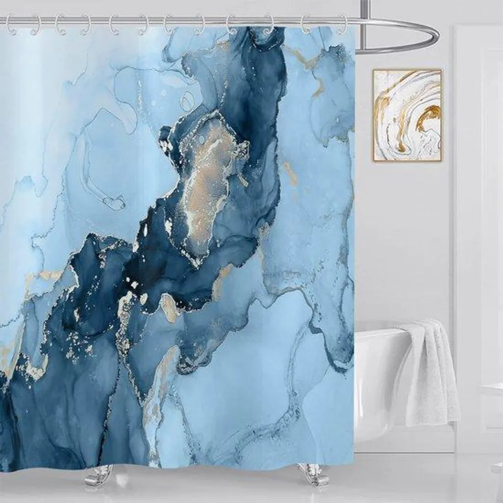 Rideau de douche bleu pour baignoire 180x200 lavable protection totale