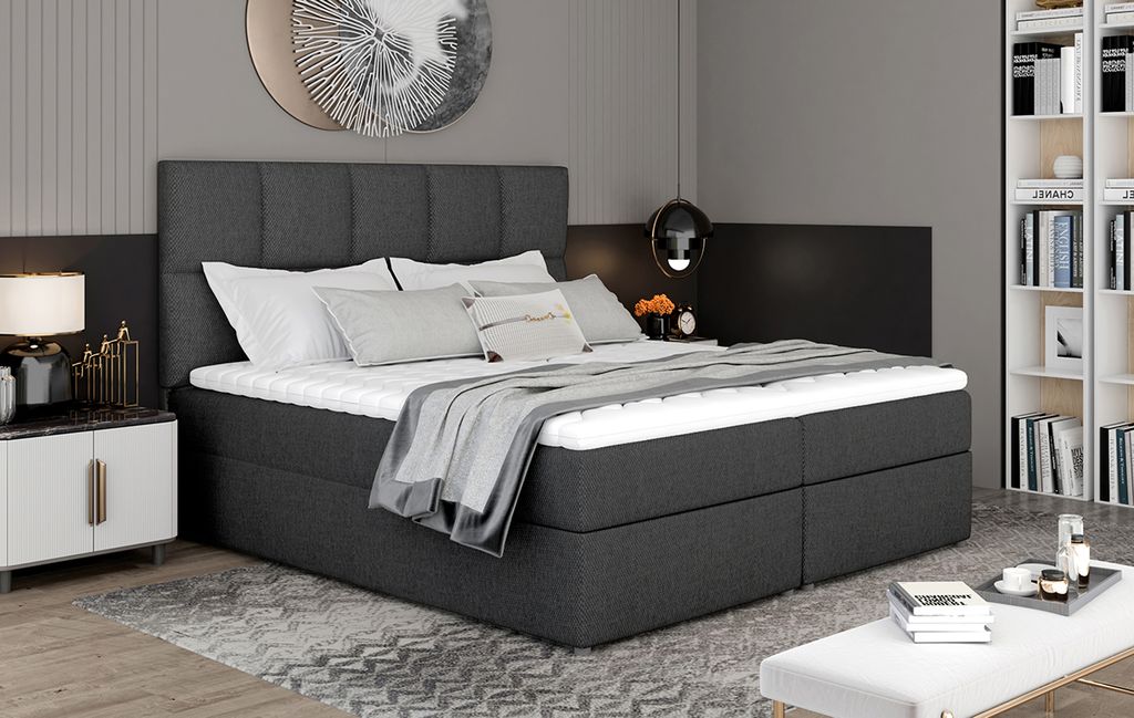 NABBI Gepolstert Doppelbett mit Stauraum Grosio 185 - dunkelgrau