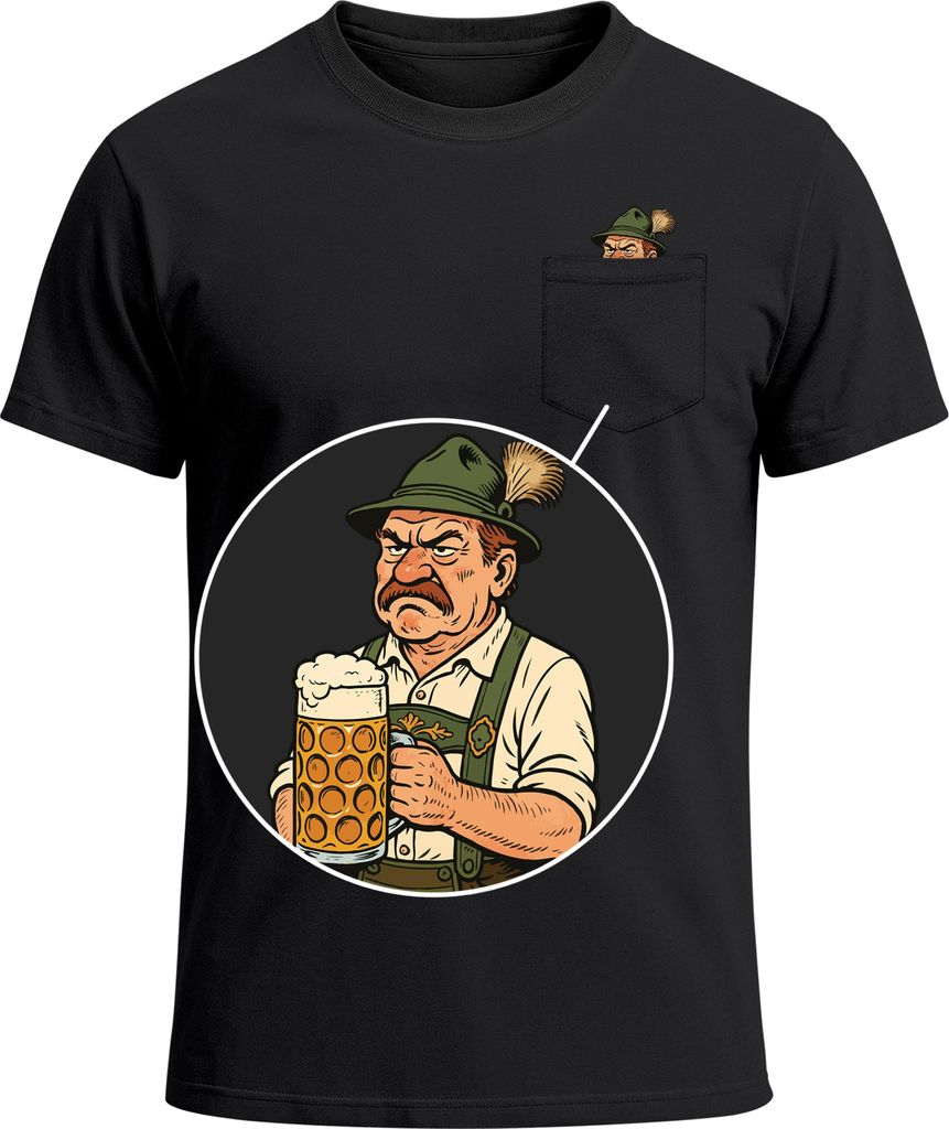 Herren T-Shirt mit Brusttasche Grantler Ochse Hirsch Maßkrug Bier Trachtenlook Ersatz Tracht für das Fun-Shirt Moonworks