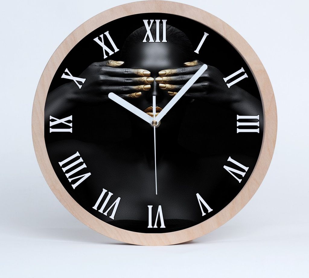 Holzuhr 30fi cm wanduhr - weiße Spitzen - Frau in Schwarz