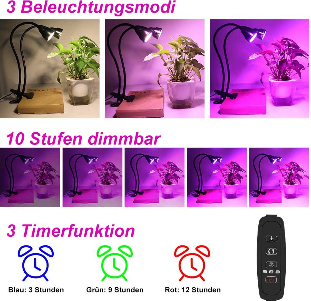10W Doppelkopf LED Pflanze Grow Lampe für Zimmerpflanzen Produktbild 8
