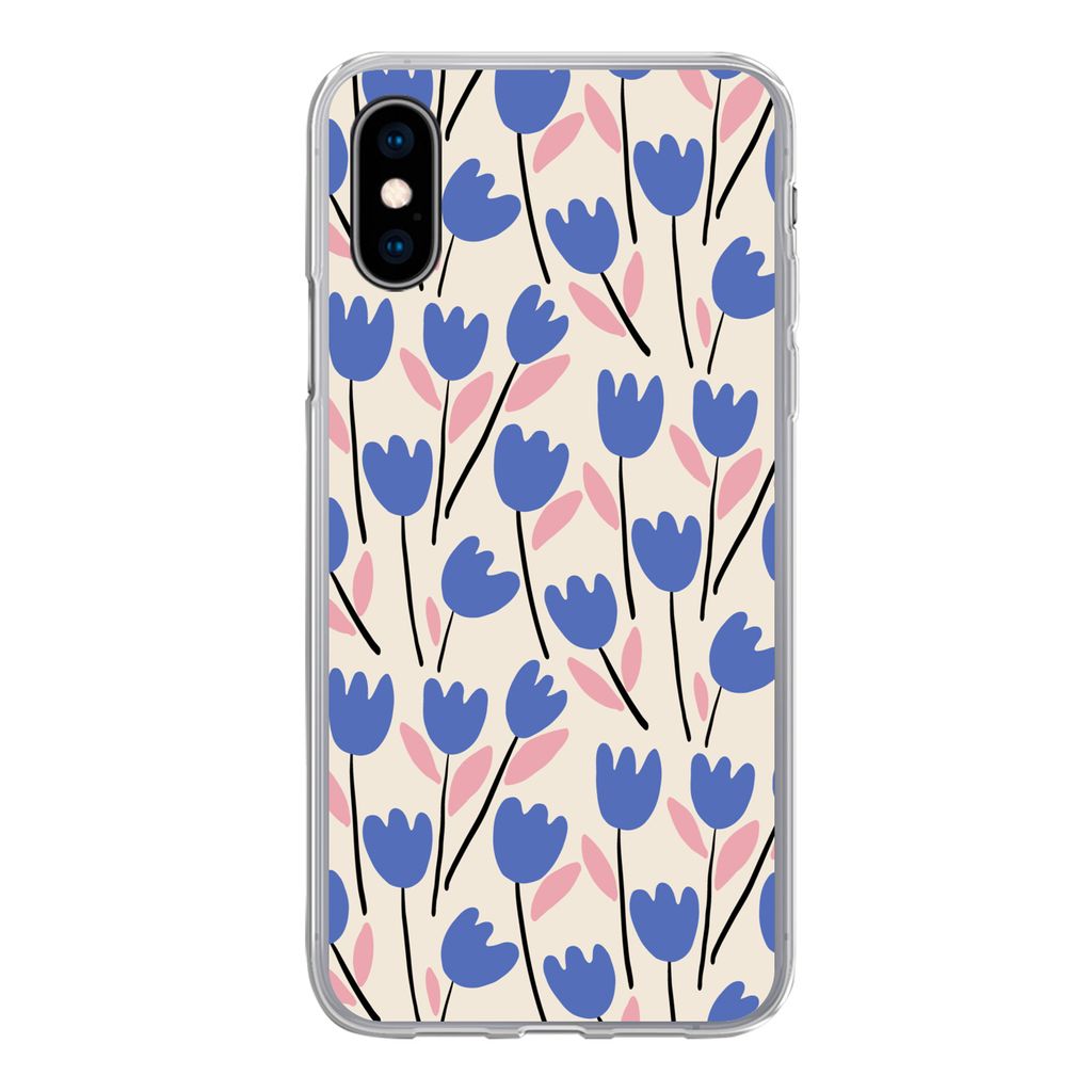 MuchoWow Handyhülle Schutzhülle Hülle für iPhone X Blume - Muster - Tulpe Silikon Softcase Handy Hülle - Handyhülle