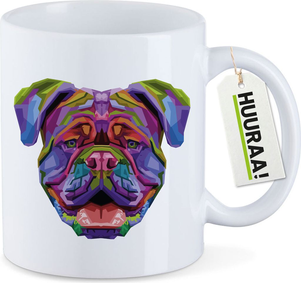 Huuraa Kaffeetasse British Bulldog Colorful 330ml Weiß Keramik Kaffeebecher Geschenkidee