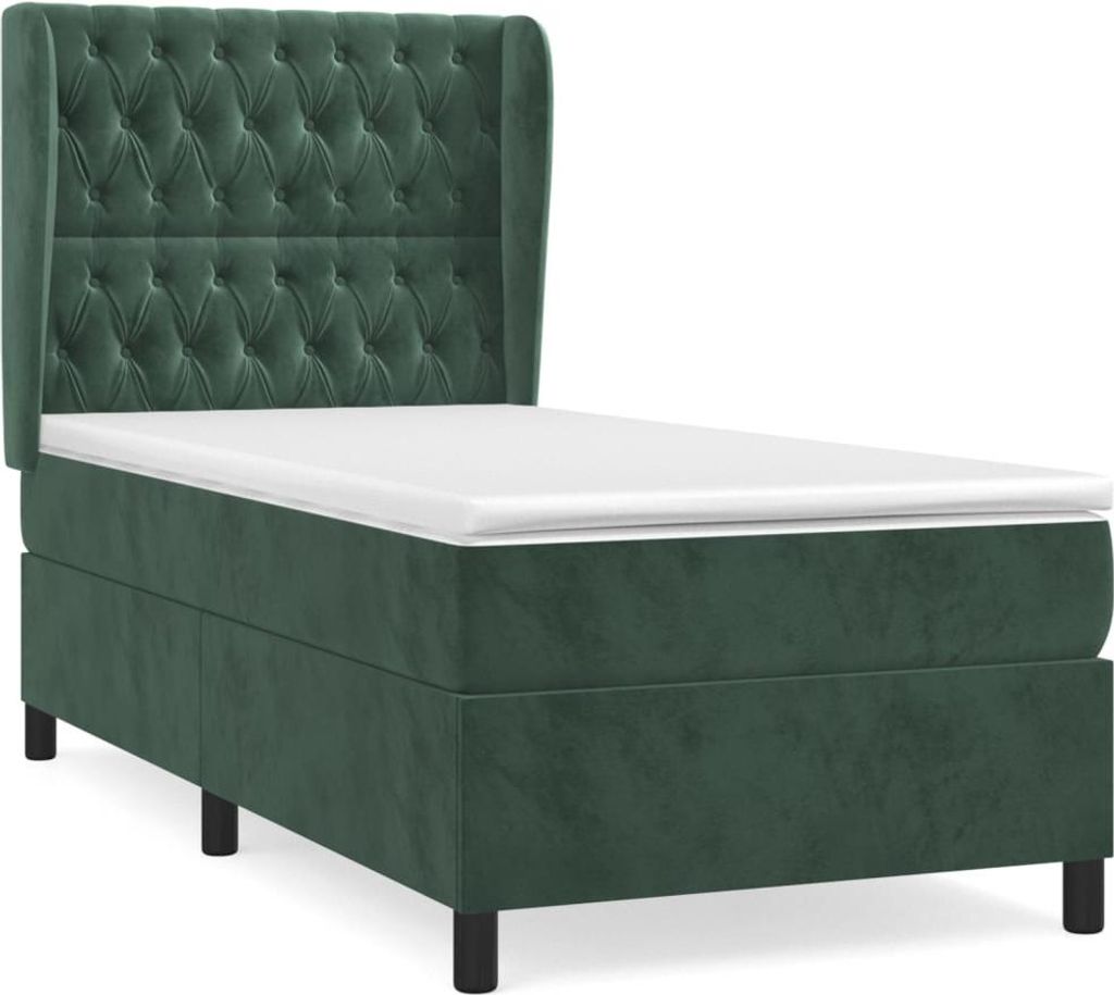 vidaXL Boxspringbett mit Matratze Dunkelgrün 90x200 cm Samt