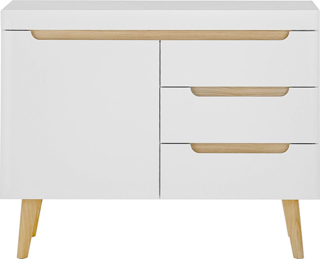 Wohnzimmer Sideboard, 107cm in Weiß Matt mit Eiche STOCKTON-61