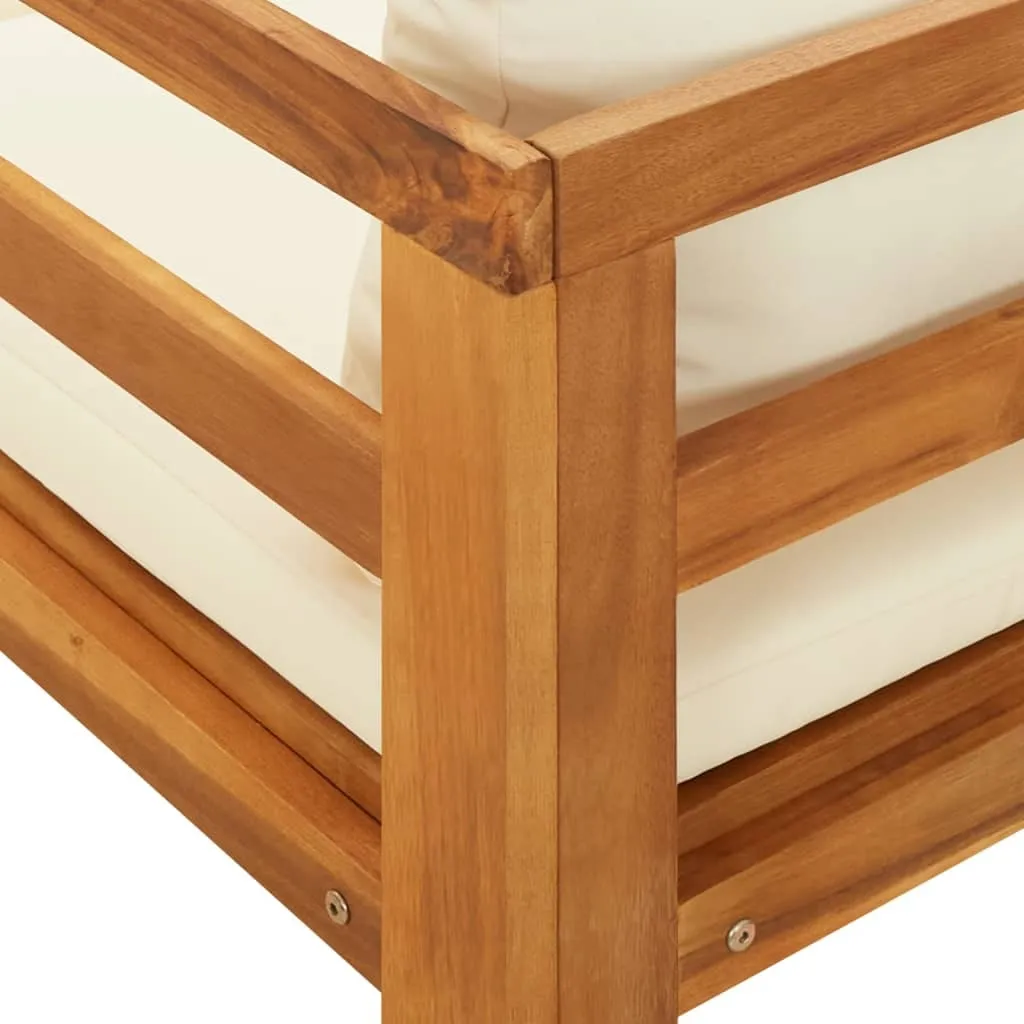Bain de soleil acacia massif avec coussins moelleux blanc crème Luxe