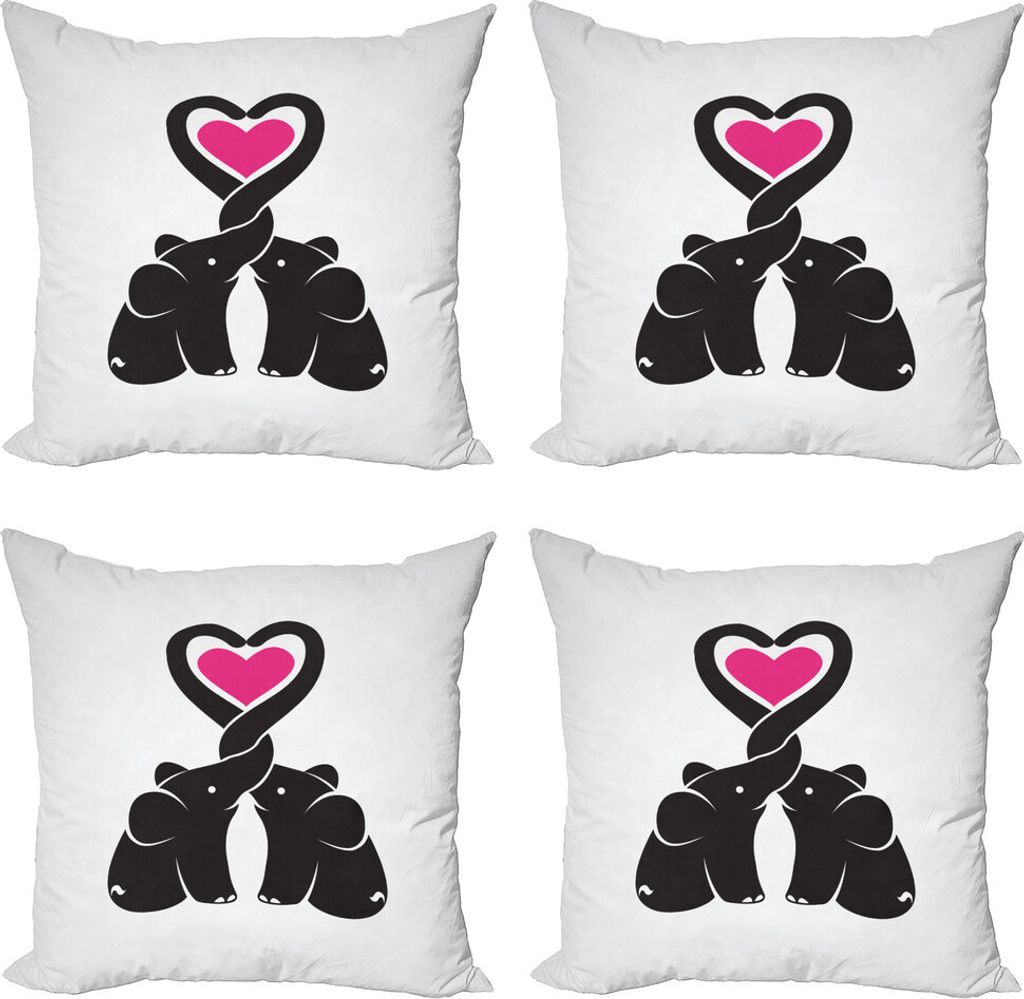 ABAKUHAUS Elefant Kissenbezug Set (4 Stück), Herz mit Tieren Trunk, Moderner Doppelseitiger Digitaldruck, 40 cm x 40 cm, Hot Pink Pearl