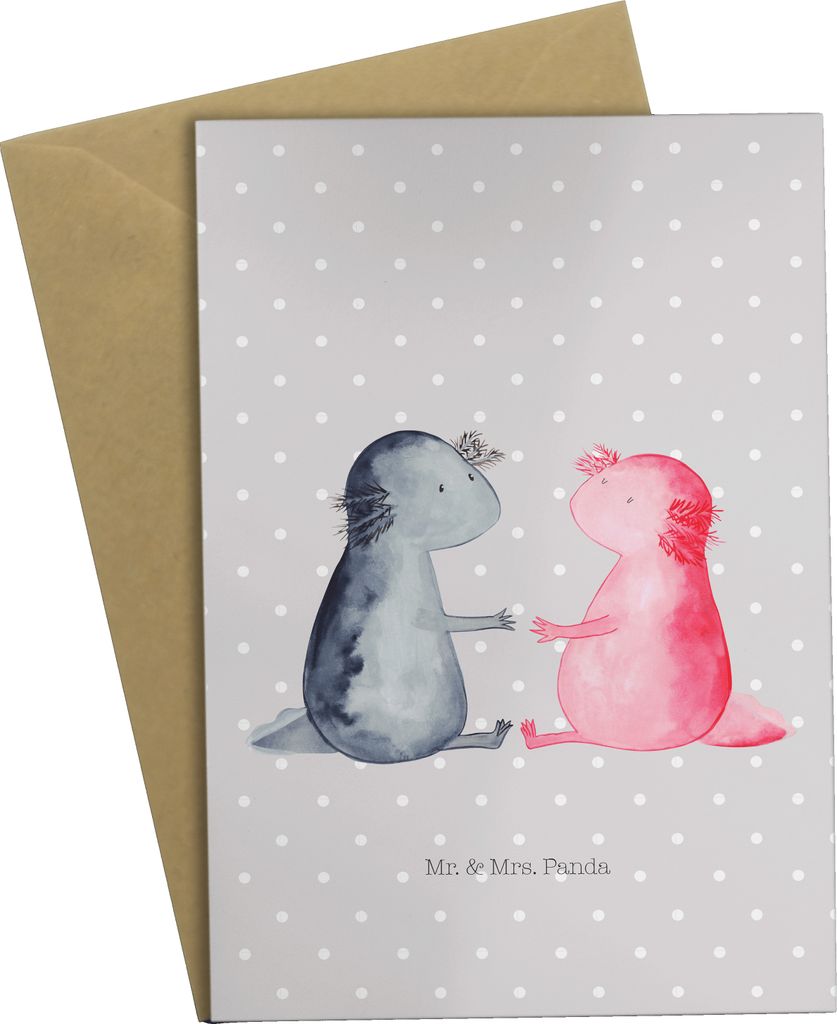 Mr. & Mrs. Panda Grußkarte Axolotl Liebe - Grau Pastell - Geschenk, einladungskarten, weihnachtskarten, Valentinstag, Lurch, Grußkarten, osterkar...