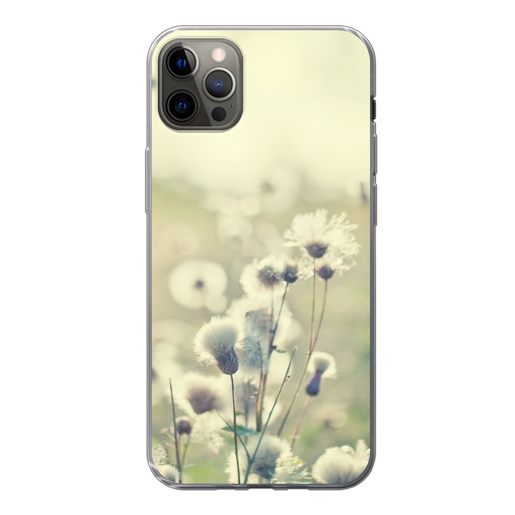 MuchoWow Handyhülle Schutzhülle Hülle für iPhone 12 Pro Max Blumen - Feld - Weiß Silikon Softcase Handy Hülle - Hartschale