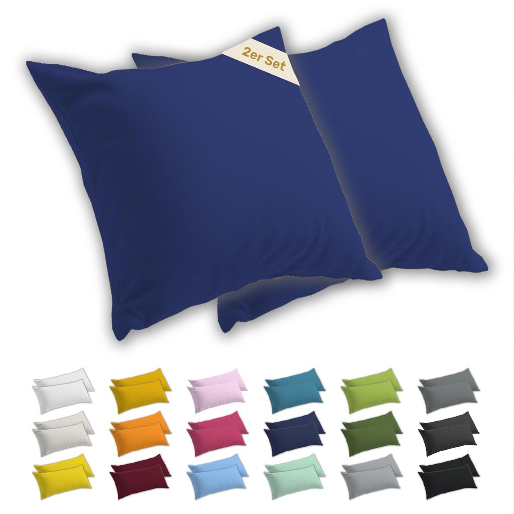 Lavea 2er Set Kissenbezug 65x65 cm, 100% Baumwolle Jersey, YKK-Reißverschluss, Royalblau