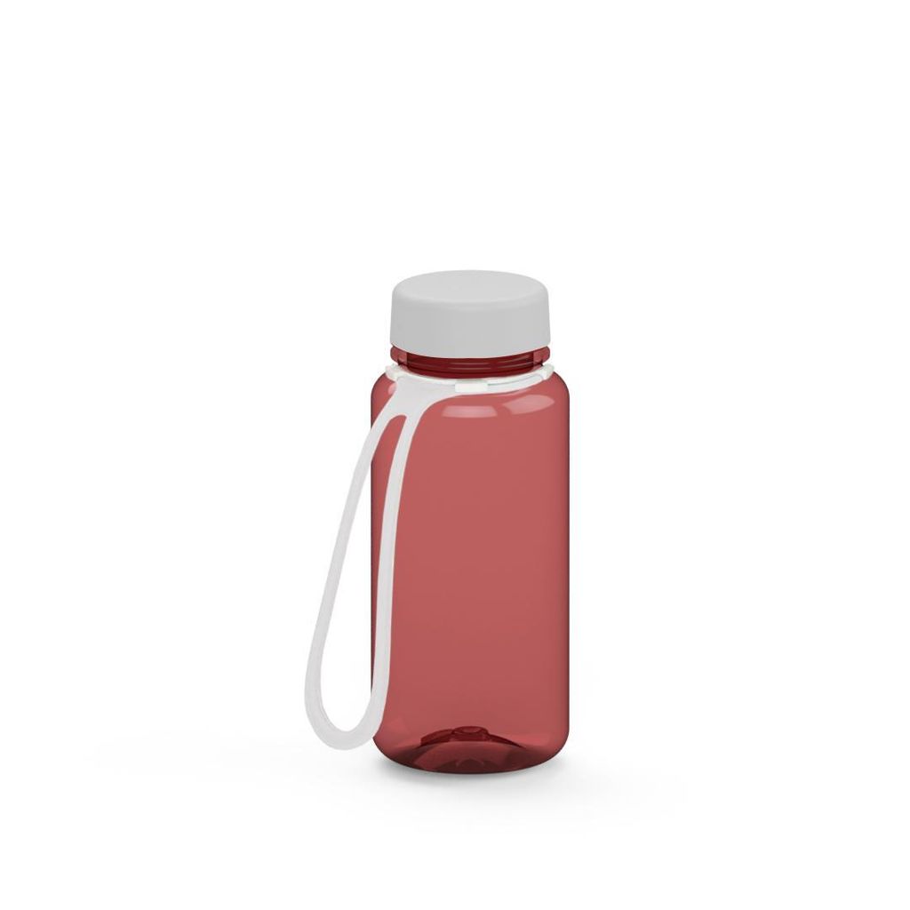 Trinkflasche 400 ml - Auslaufsichere Tritan Trinkflasche inkl. Strap - ideal für Schule, Sport und Freizeit - transluzent-rot/weiß