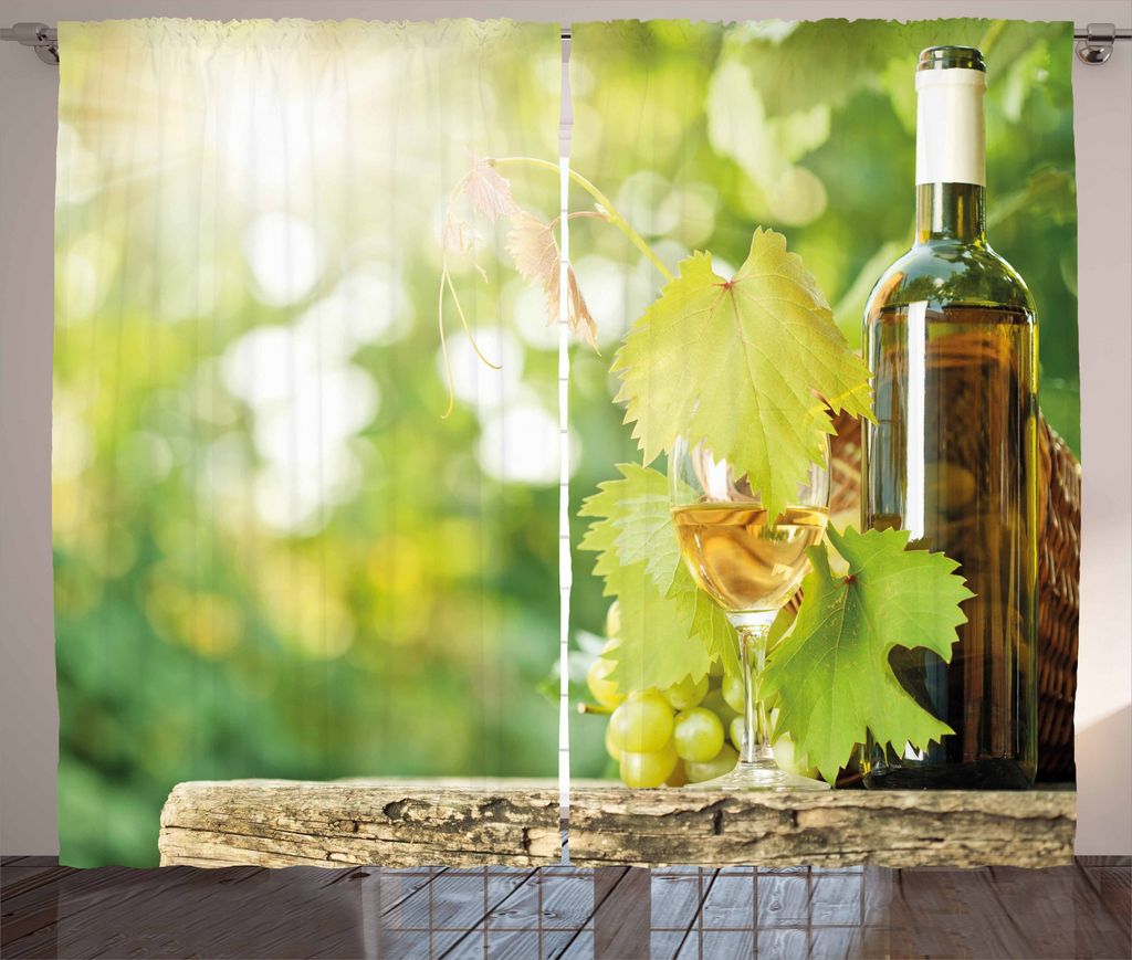 ABAKUHAUS Wein Rustikaler Gardine, Junge Rebe Green Spring, Schlafzimmer Kräuselband Vorhang mit Schlaufen und Haken, 280 x 175 cm, Hellgrün Gelb...
