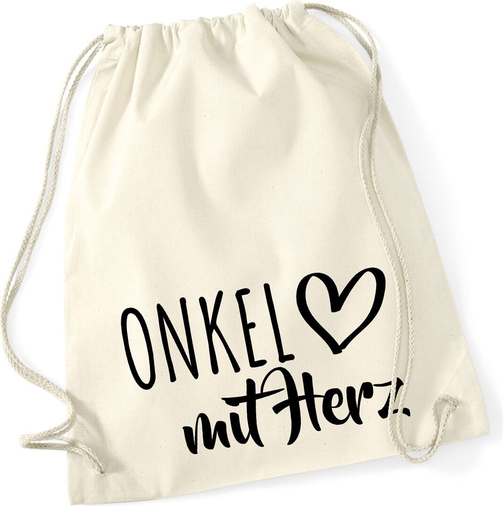 Huuraa Turnbeutel Onkel mit Herz 12 Liter Natural Baumwolle Rucksack Geschenkidee