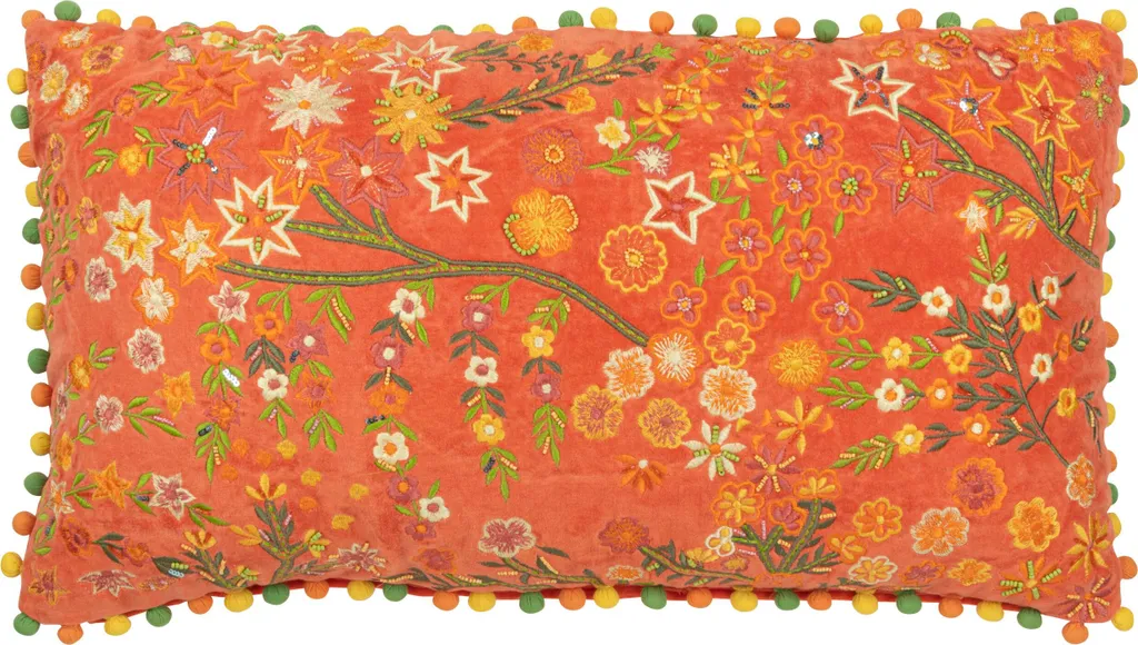 Coussin Fleurs Orange en Velours : Solution Déco et Confort 65x35 cm
