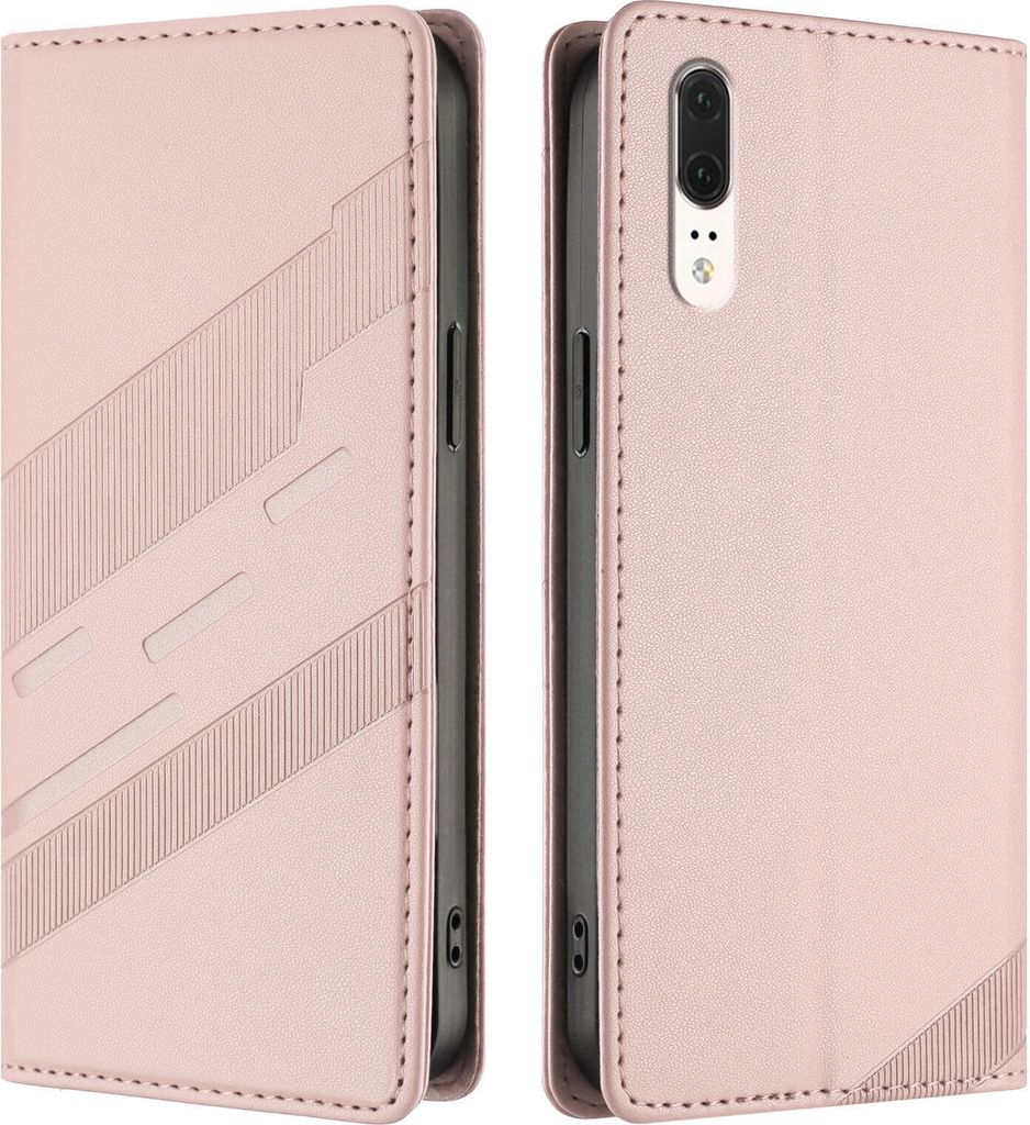 Hülle für Huawei P20, Kunstleder Brieftaschen Handyhülle mit Kartenfach und Standfunktion Pink