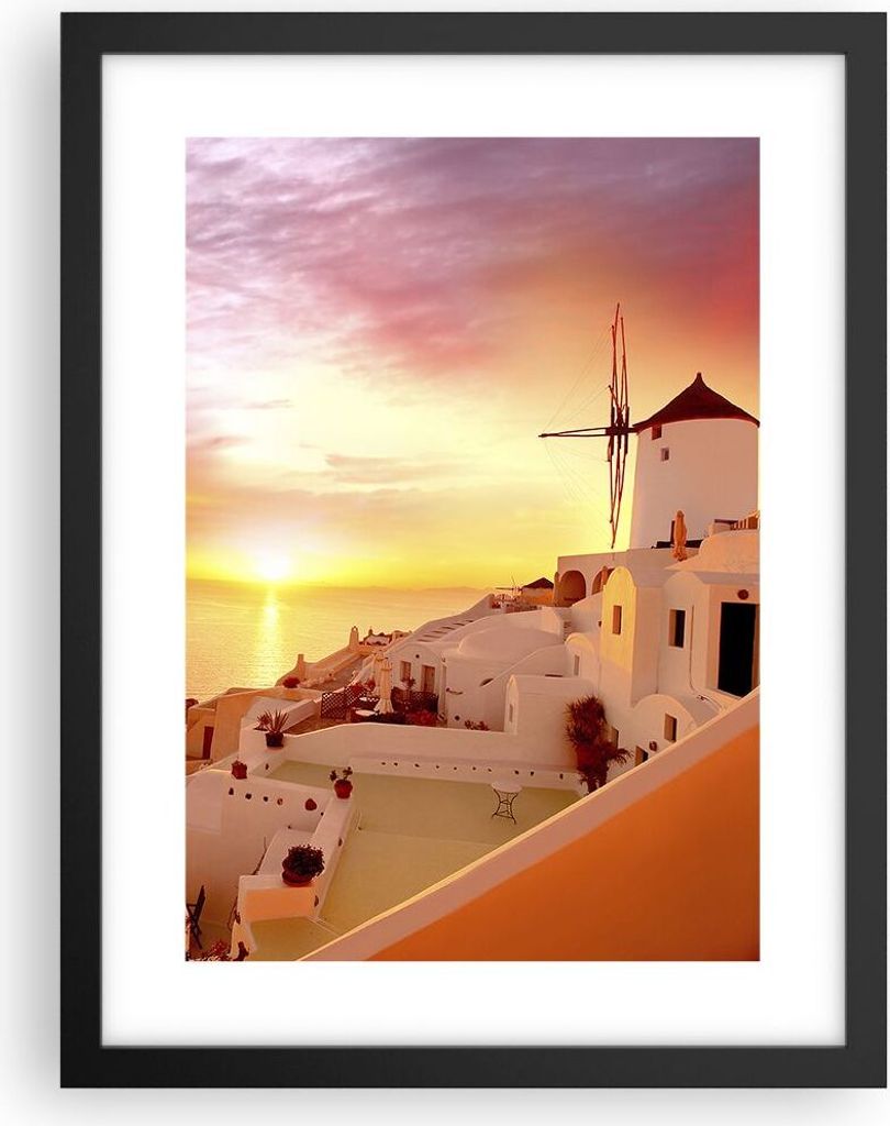 Gerahmtes Poster - Schwarzer Rahmen - Santorini Griechenland Urlaub - 30x40 cm - Wand Bild - Wanddeko - Wandbilder - Wandposter - Bilderrahmen - Bi...