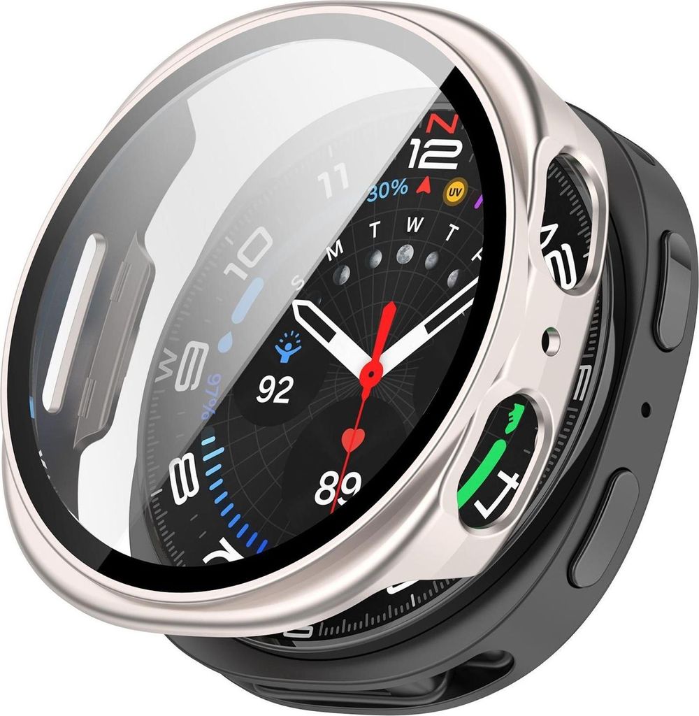 Für Samsung Galaxy Watch 8 40mm Kunststoff Schutzhülle + 9H Hart Glas Starlight
