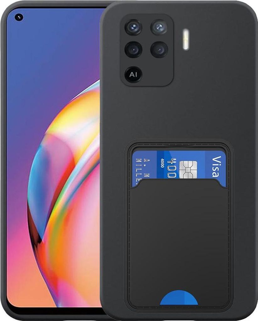 Geeignet für Oppo A94 4G / Reno 5 Lite Phone Case mit TPU Kartenhalter - Flexible Back Cover Case Silikon TPU mit Cardslot - Schwarz - Smartphonics