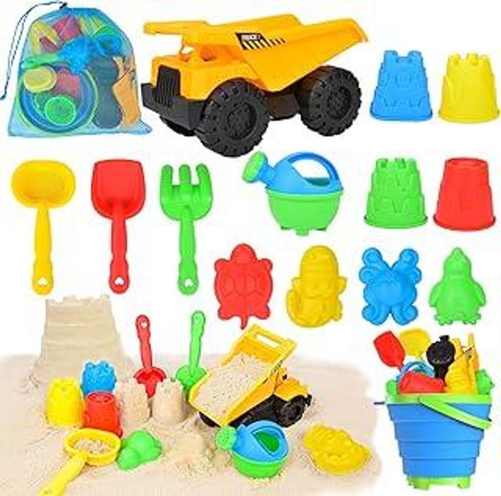 14Stück Sandspielzeug Strandspielzeug Junge mit Faltbarer Eimer Kinder Bagger Sandkasten Spielzeug, Sandförmchen Sandschaufel Kinder, Reise Sand ...