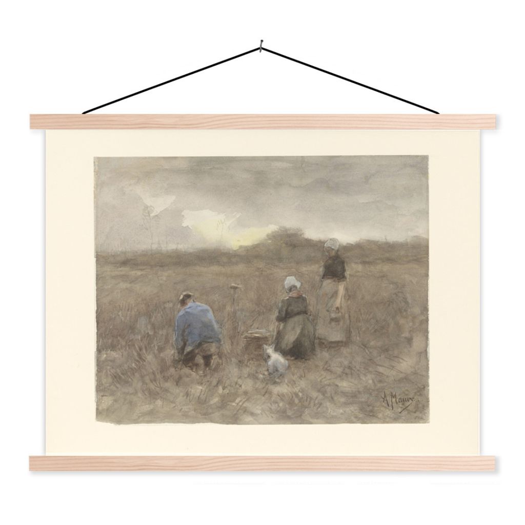 MuchoWow Textilposter Kartoffelerntemaschinen - Gemälde von Anton Mauve 60x45 cm mit holzfarbenen Rahmen - Bild