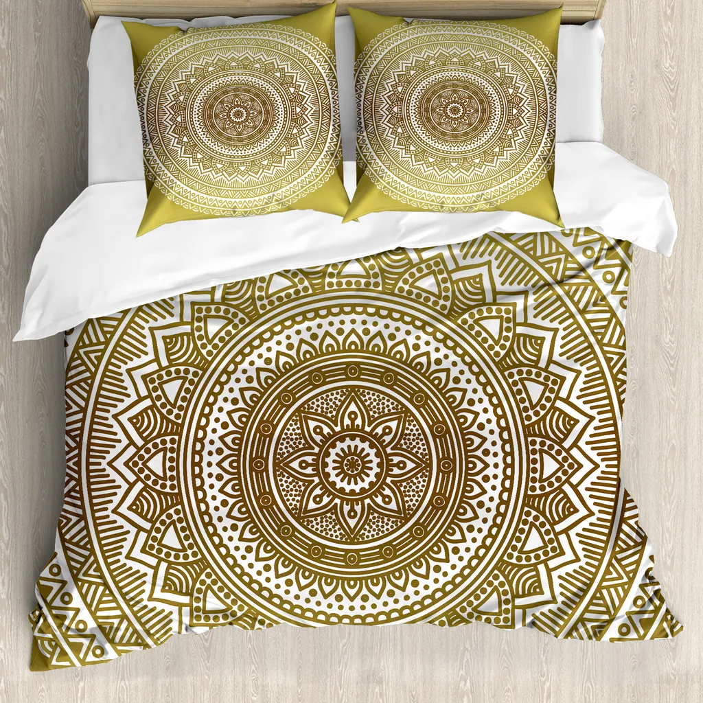 Copripiumino Ipoallergenico ABAKUHAUS Mandala 200x200 Senape