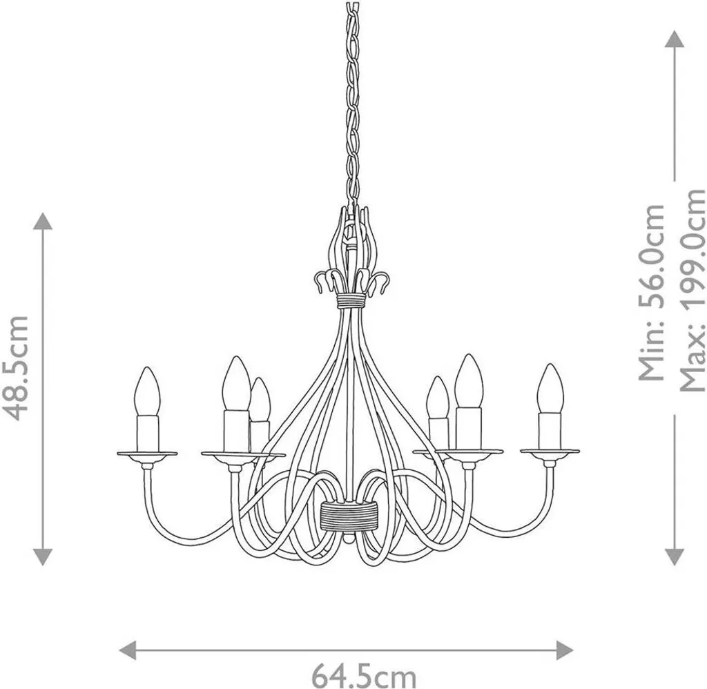 Lustre Windermere Elstead 6 lumières E14 rouille et or 199cm de haut