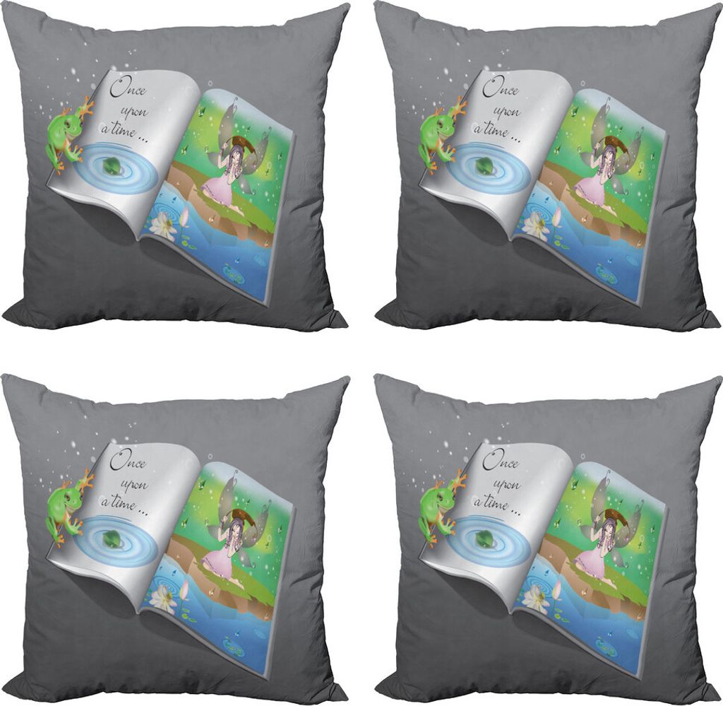 ABAKUHAUS Märchen Kissenbezug Set (4 Stück), Buch mit einem Wort, Moderner Doppelseitiger Digitaldruck, 40 cm x 40 cm, Mehrfarbig