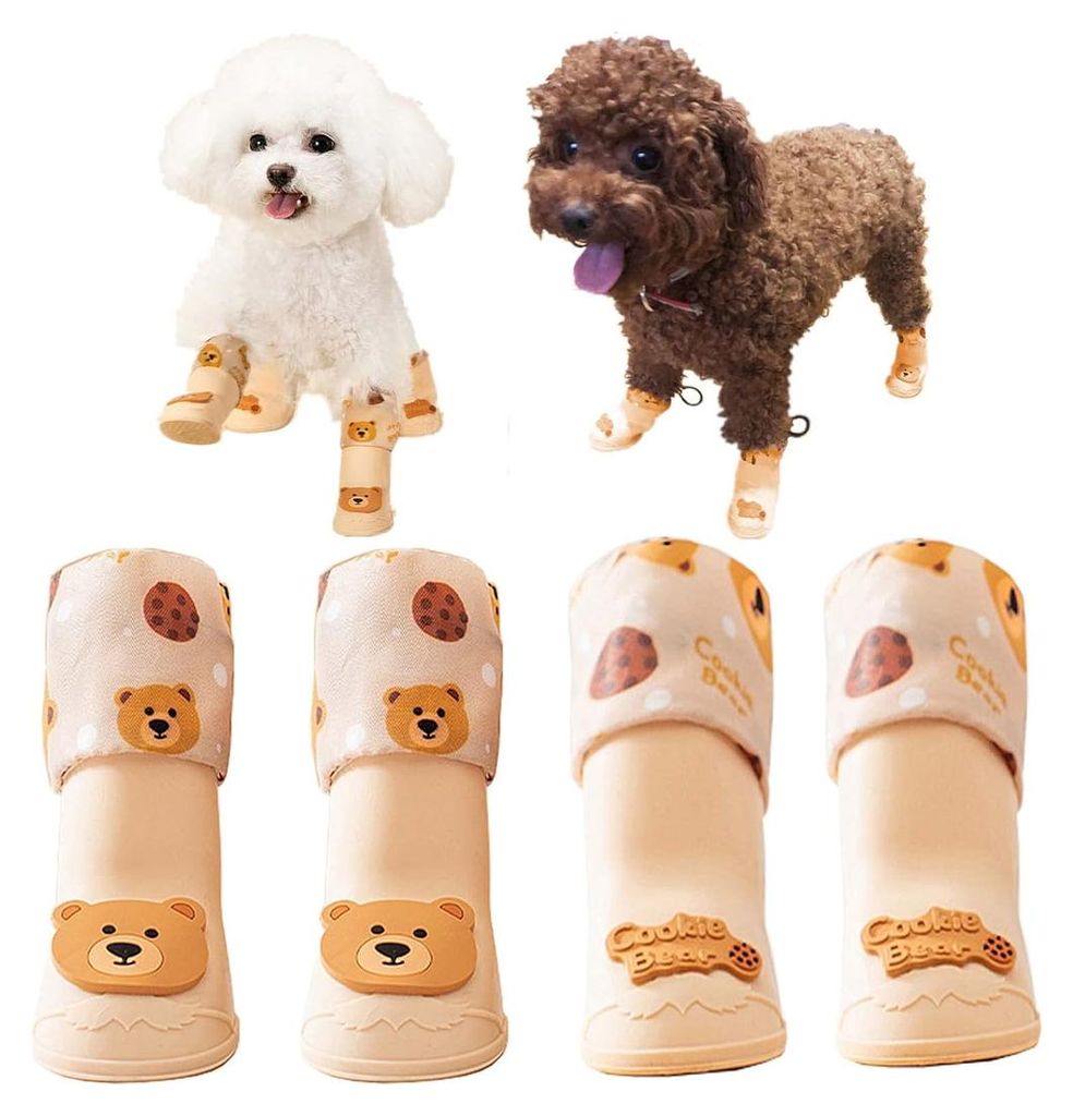 4er-Pack wasserdichte Hundeschuhe für Schnee und Regen, geeignet für mittelgroße und kleine Hunde (Braun), Größe S