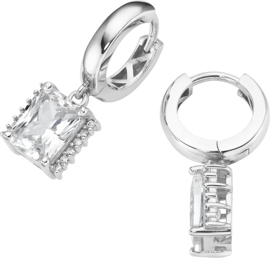 Klappcreolen Smart Jewel mit Zirkonia und Kristallsteinen, Silber 925 Weiss 2,5 cm