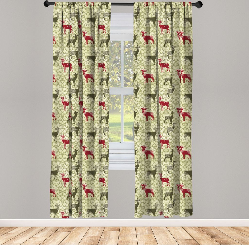 ABAKUHAUS Hirsch Vorhänge, Gardinen, Damast-Muster-ethnische und verzierte Weihnachtsthemenorientierte Tierschattenbilder, 2 Stück 75 x 245 cm, ,...