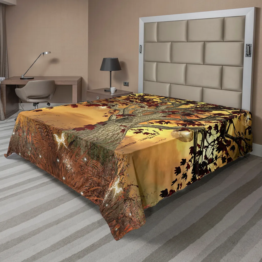 Drap de Lit Ambre pour Ambiance Chaleureuse Chambre Adulte 244x205 cm
