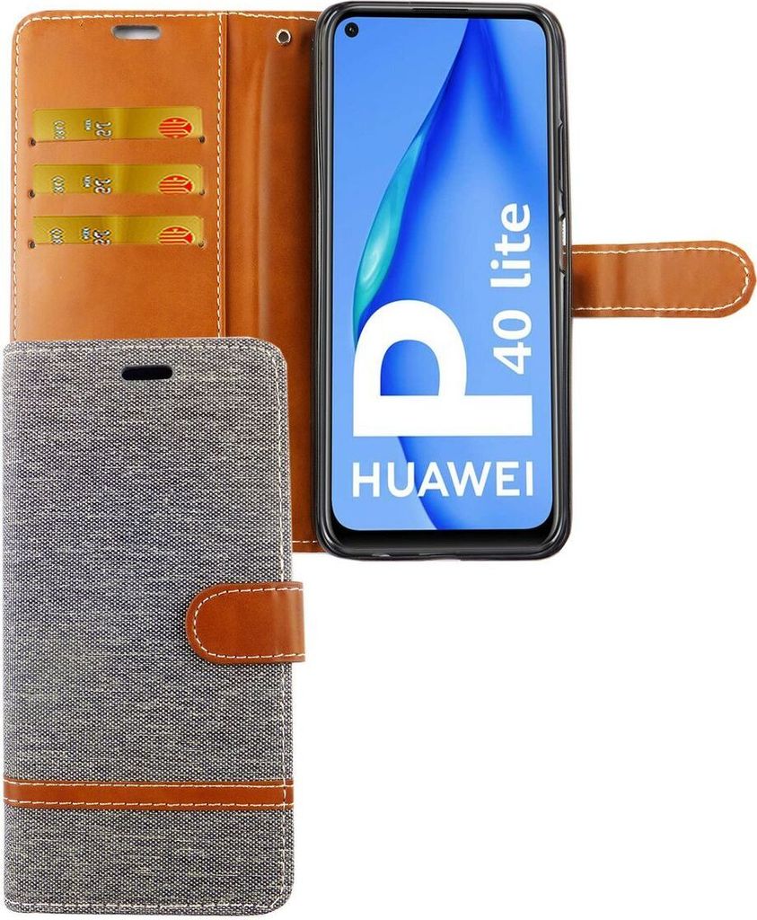 Huawei P40 Lite Handy Hülle Schutz Tasche Case Cover Kartenfach Etui Wallet Grau
