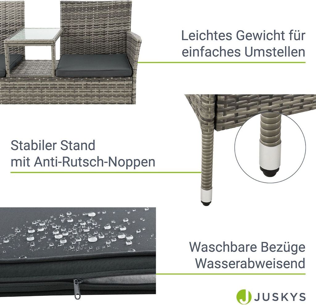 Juskys Polyrattan Gartenbank Monaco - 2-Sitzer Bank mit Produktbild 5