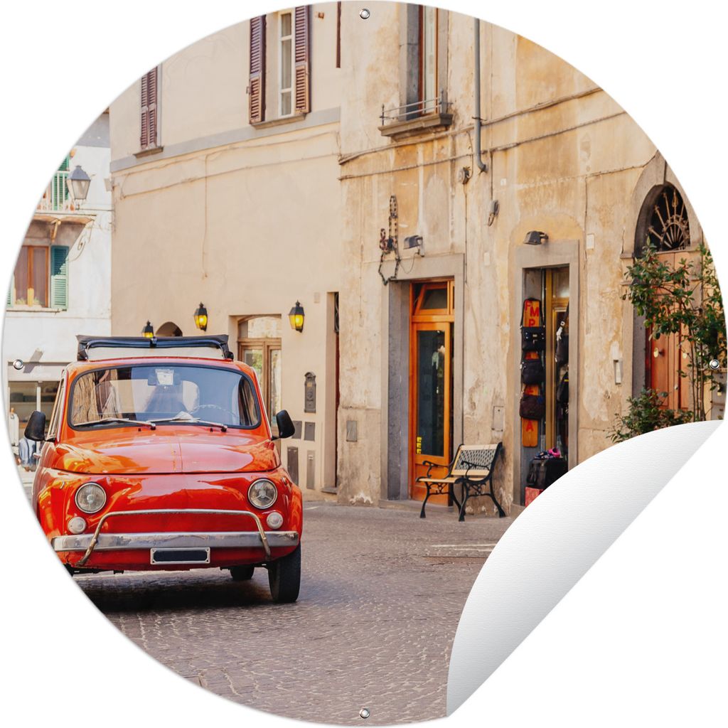 MuchoWow Gartenposter Outdoor-Poster Rund Italien - Straße - Oldtimer - Auto Ø 150 cm Gartendeko Rundes Poster draußen