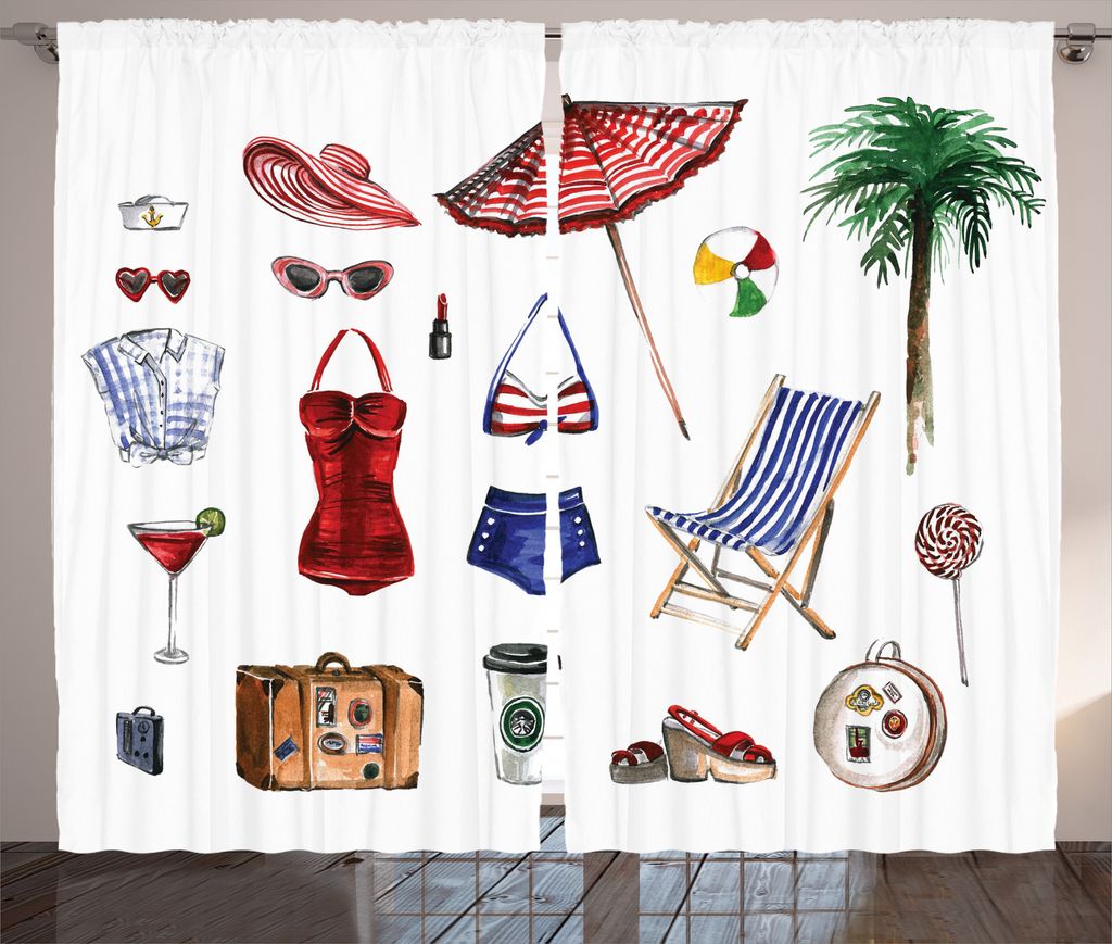 ABAKUHAUS Feminin Rustikaler Vorhang, Female Summer Fashion, Wohnzimmer Universalband Gardinen mit Schlaufen und Haken, 280 x 175 cm, Mehrfarbig