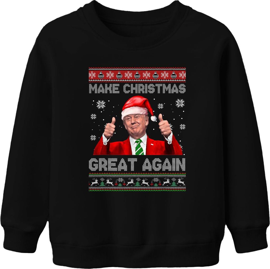 Make Christmas Great Again Santa Claus Daumen hoch lustig Uni Kinder Sweatshirt Pullover, Schwarz, 104