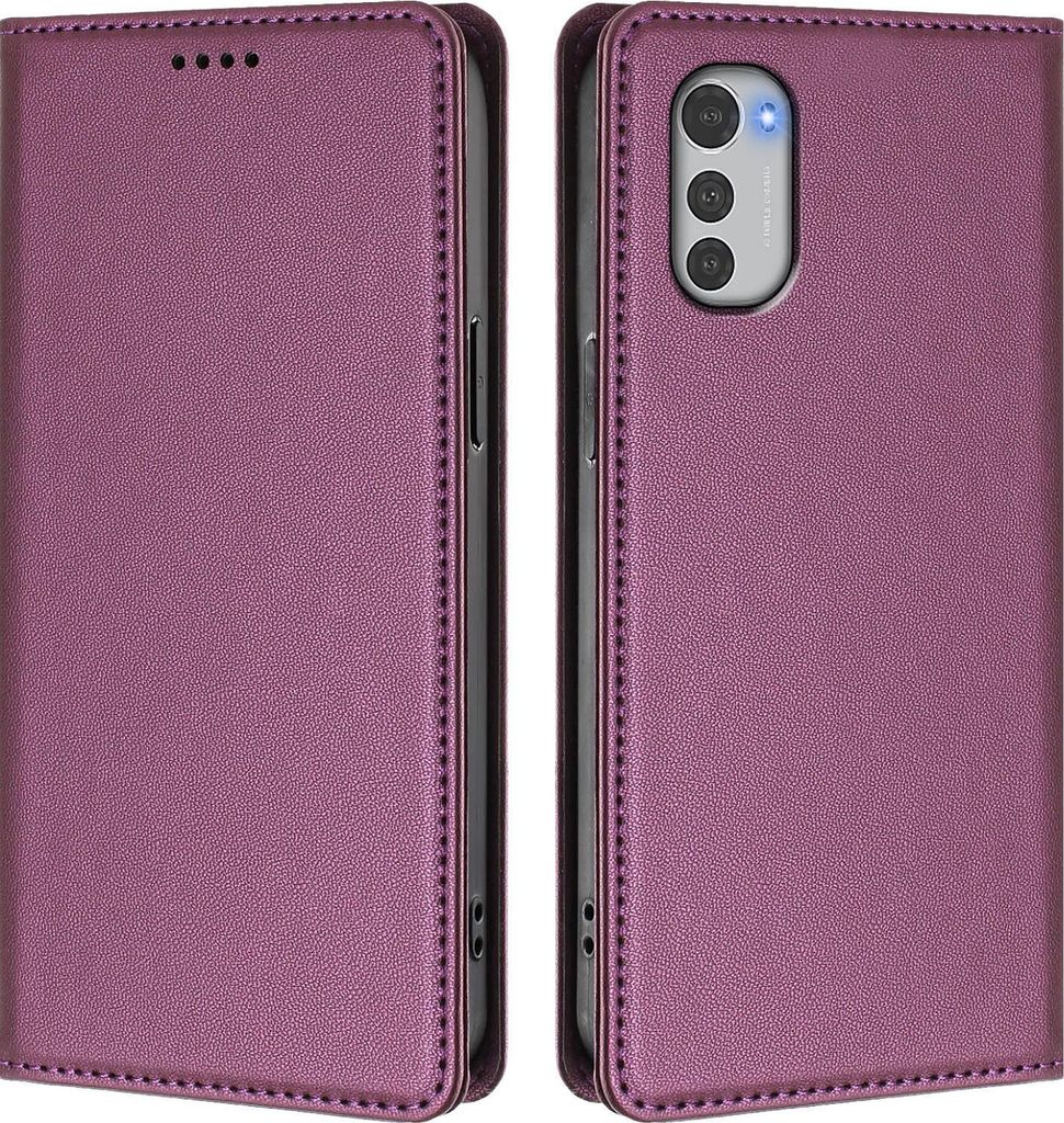 Handyhülle für Motorola Moto E32, Kunstleder Klapphülle Stoßfeste Magnetische Hülle mit Ständer Lila