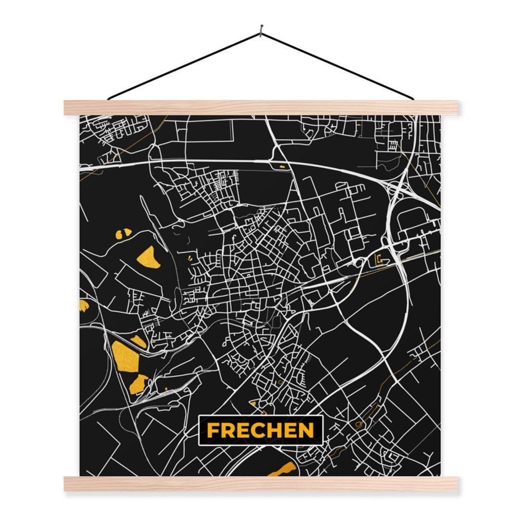 MuchoWow Textilposter Gold - Deutschland - Karte - Stadtplan - Frechen 40x40 cm mit holzfarbenen Rahmen - Posterleiste